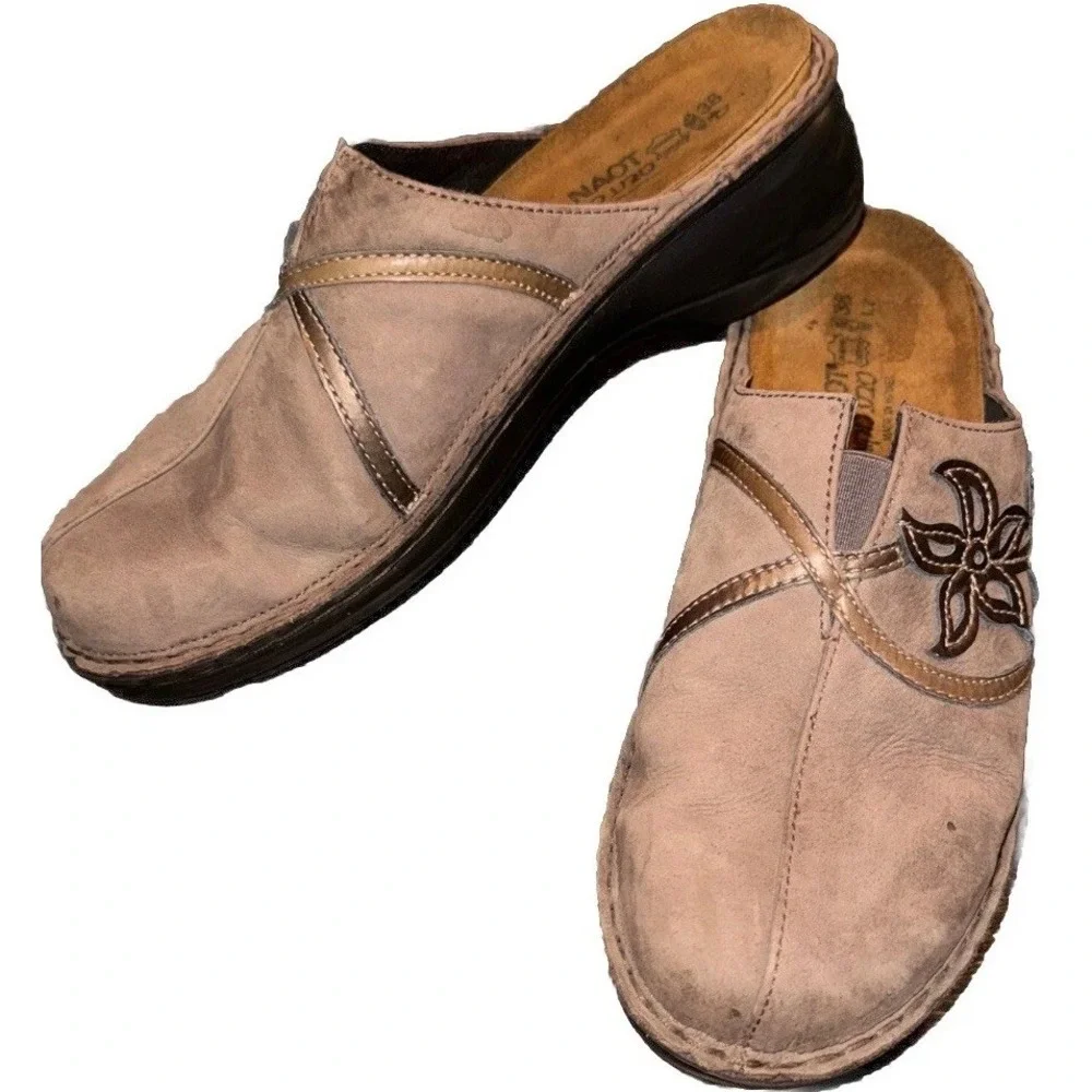 NAOT Mules Slip On Clogs Potato Shoes Leather Cork Footbed Women's 38 US 7-7.5